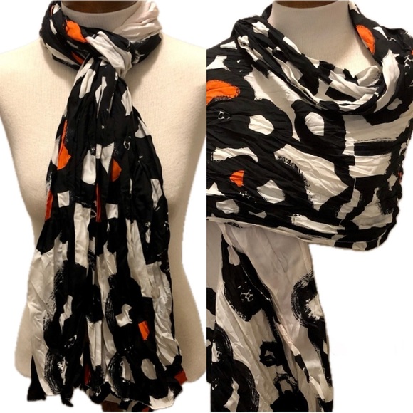 🔘🟠⚫️Anthropologie Brazen Orange White Black Geometric Pattern Scarf 26" x 72" - Picture 4 of 11